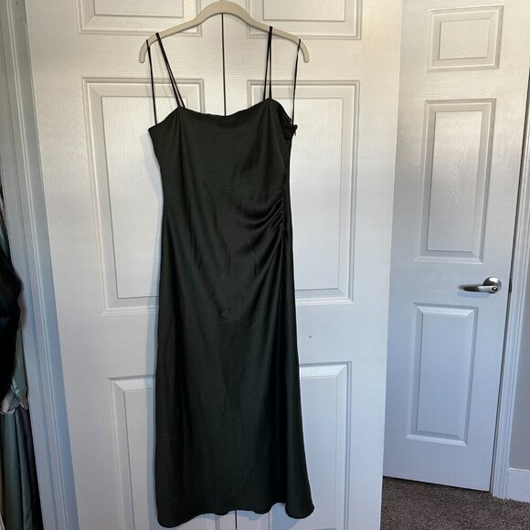 Zara Olive Midi Satin Dress - Picture 2 of 7